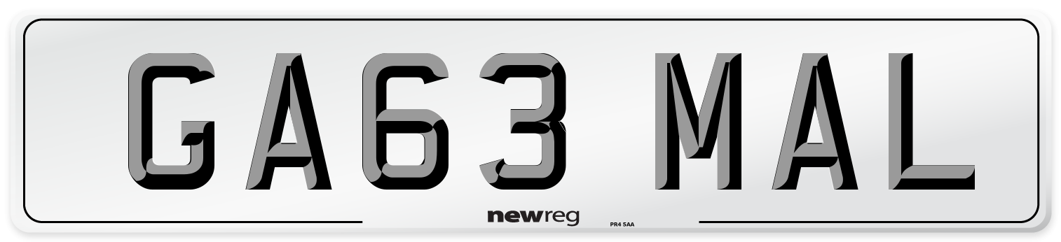 GA63 MAL Number Plate from New Reg